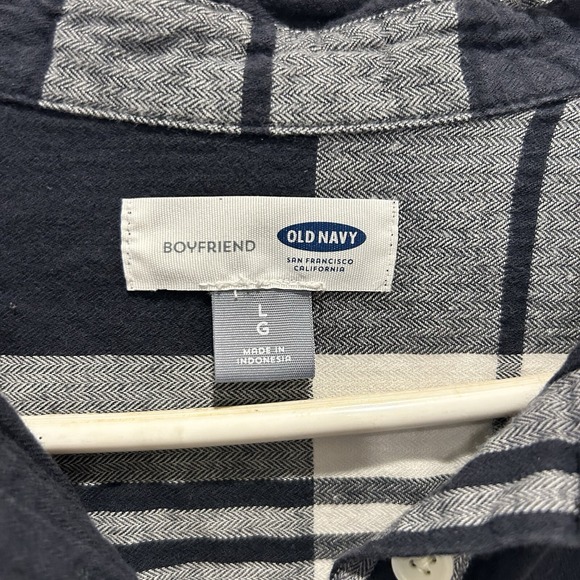Old Navy Boyfriend Plaid Flannel Shirt Blue White Women's Sz L Popover‎ Gorpcore - Picture 3 of 6